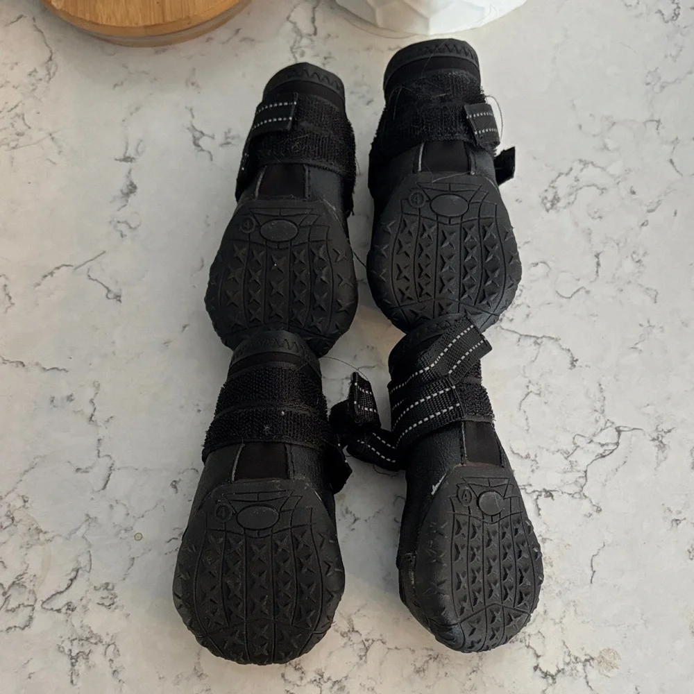 Petaco Black medium dog waterproof Velcro boots Shoes slip on EUC